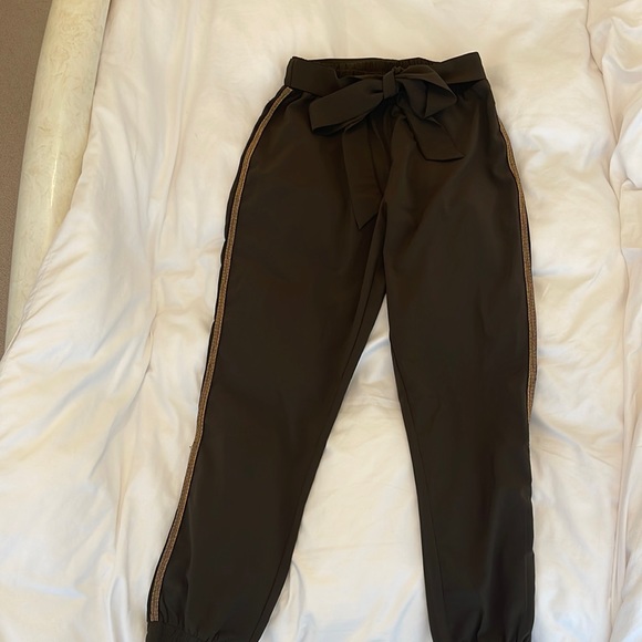 Olive Green Pants With Gold Beaded Design - Picture 6 of 7